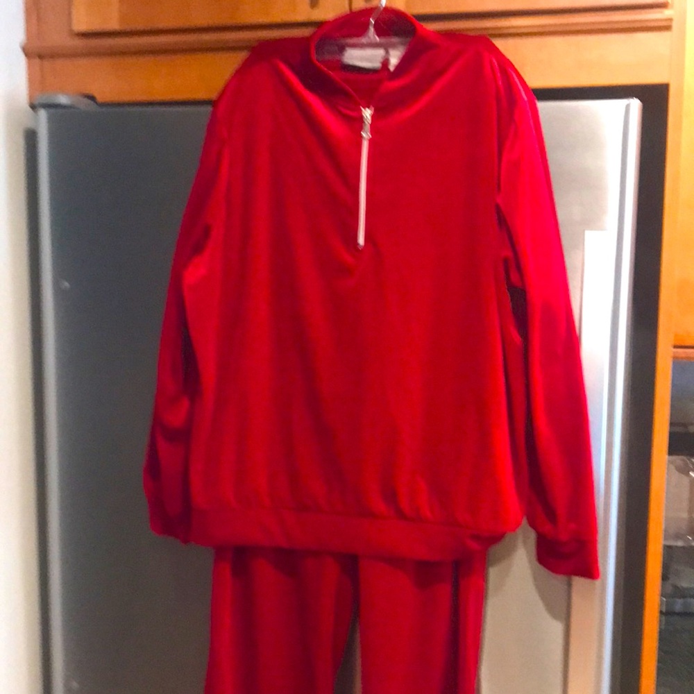Blair Womens Red Velour Pants And Velour Jacket